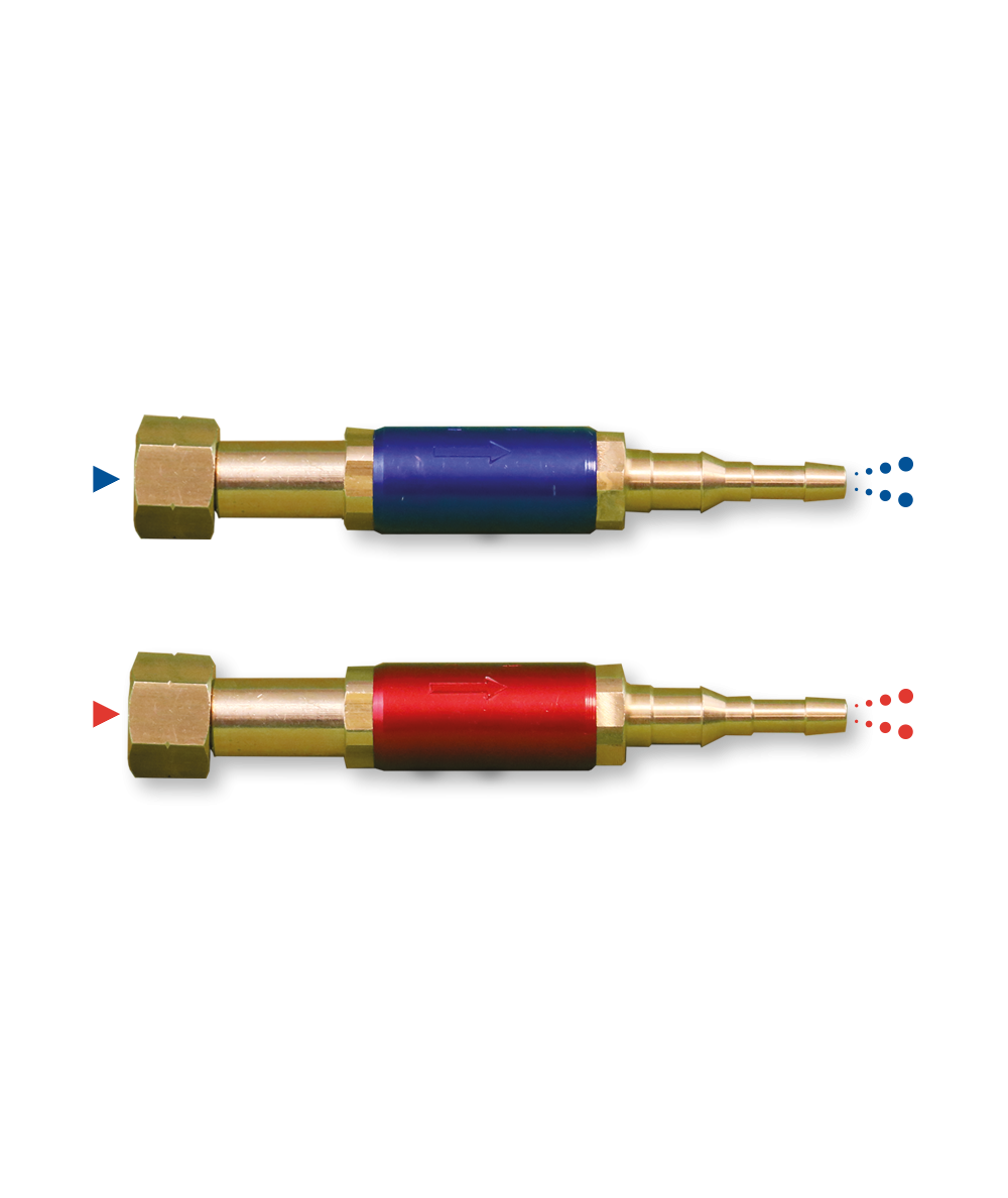 Paire de clapets anti-retour stop feu oxygène / propane écrous 16x150 pour manodétendeur