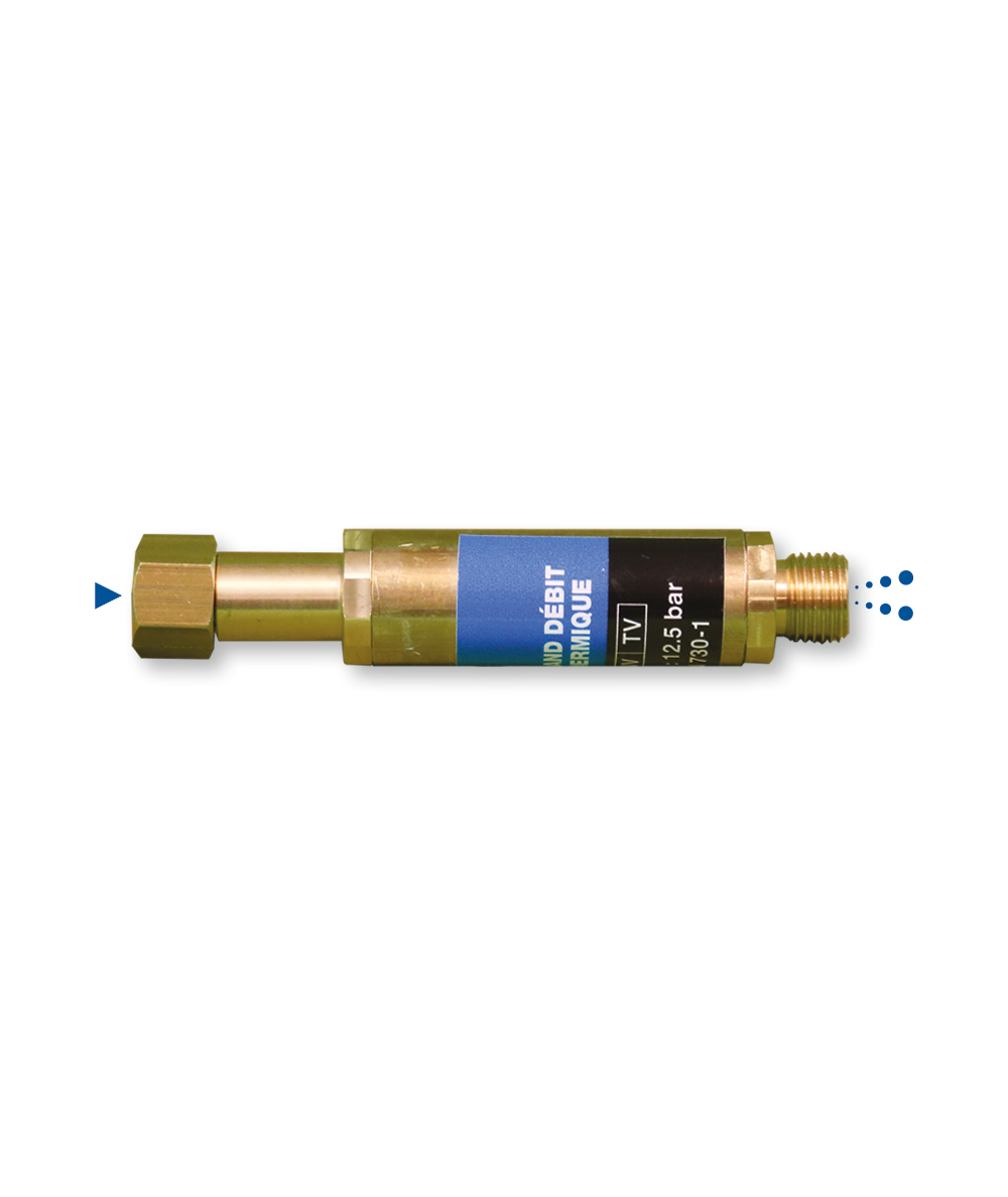 Clapet anti-retour stop feu grand débit avec arrêt thermique pour manodétendeur sortie 16x150
