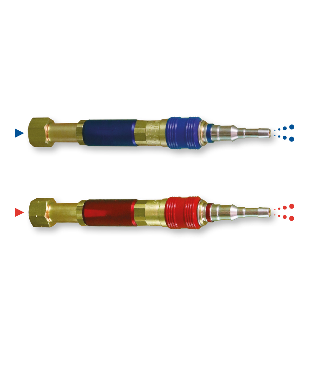 Paire de raccords rapides avec anti retour de flamme Oxygène / Gaz pour manodétendeurs sorties écrous 16x150