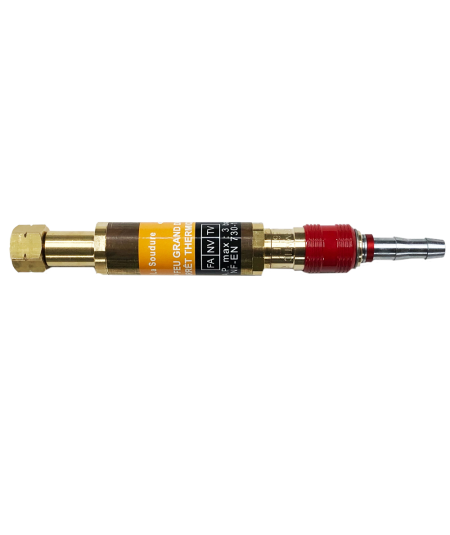 Raccord rapide avec anti retour de flamme grand débit Oxygène / Acétylène / Propane pour manodétendeur sortie écrou 16x150