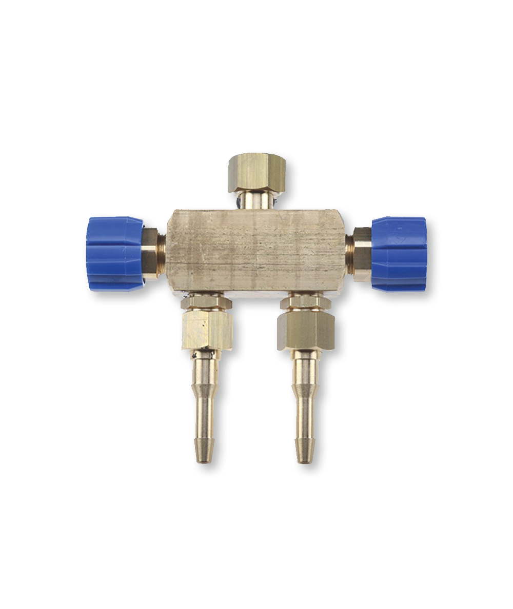 Raccord double liaison répartiteur de gaz avec robinets pour manodétendeur sortie 16x150