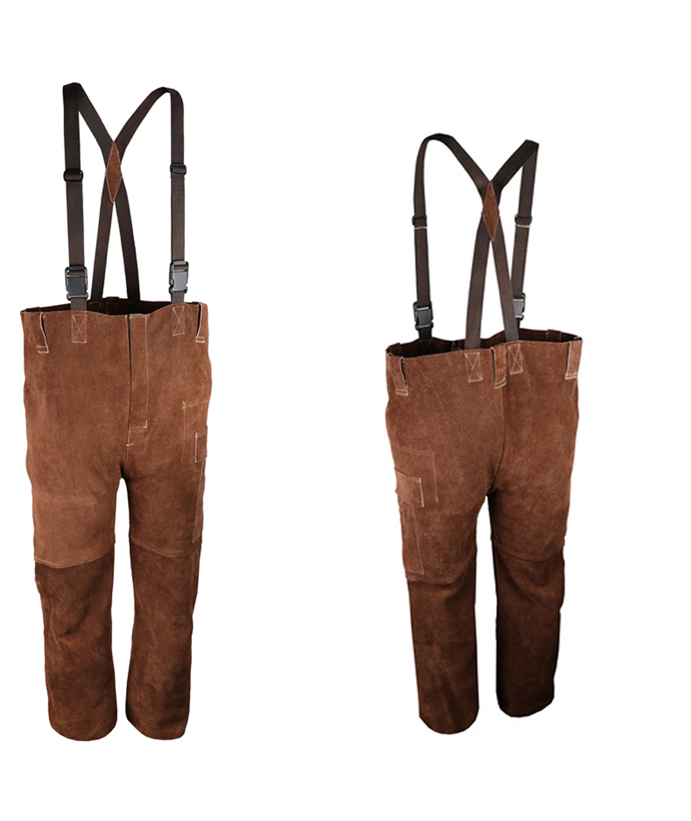 Pantalon de soudeur en croûte de cuir bovin marron Pantalon de soudeur en croûte de cuir bovin marron