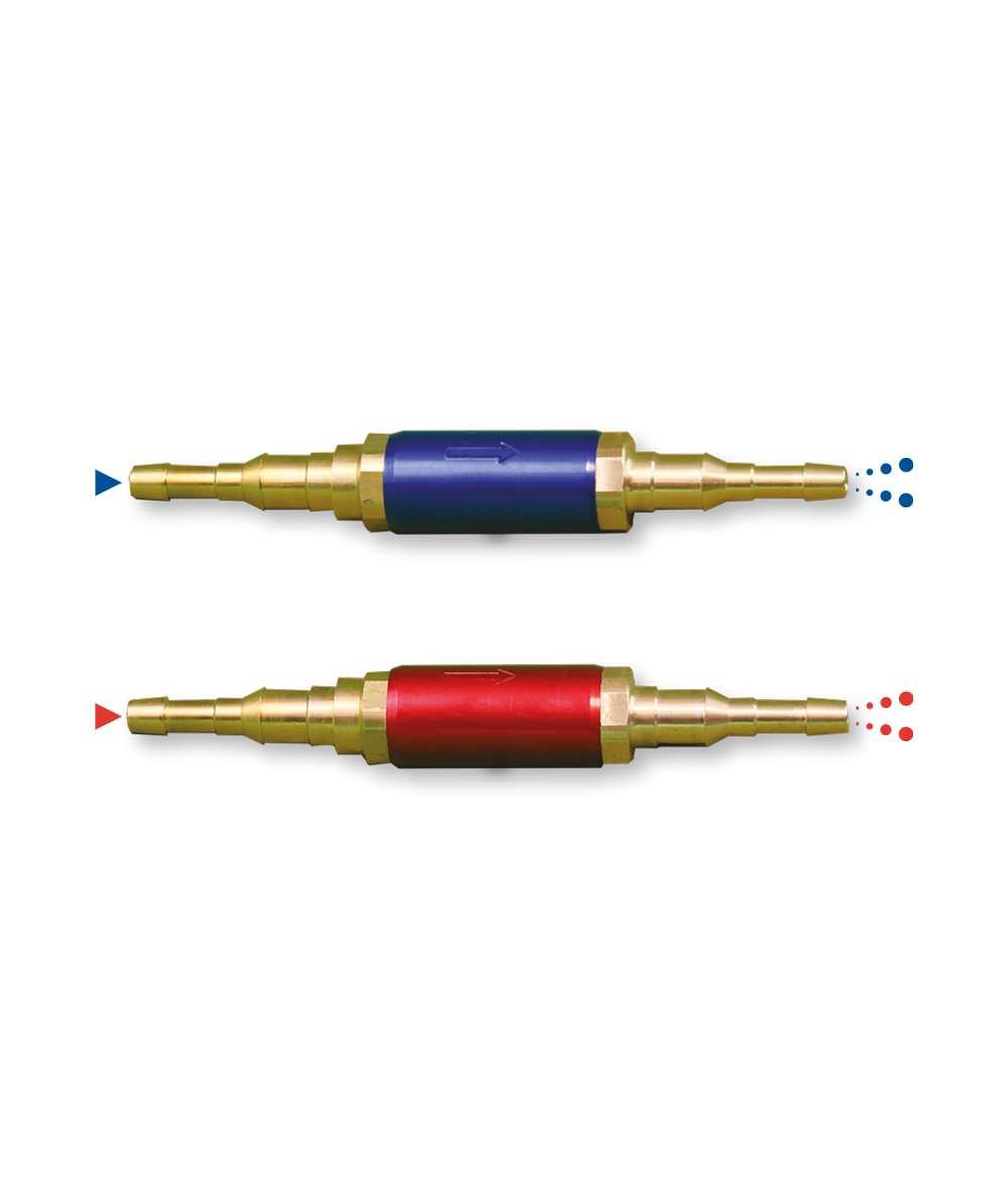 Paire de clapets anti-retour stop feu Oxygène/Propane pour tuyaux Ø6.3x12 / 10x17 Paire de clapets anti-retour stop feu Oxygène/Propane pour tuyaux Ø6.3x12 / 10x17