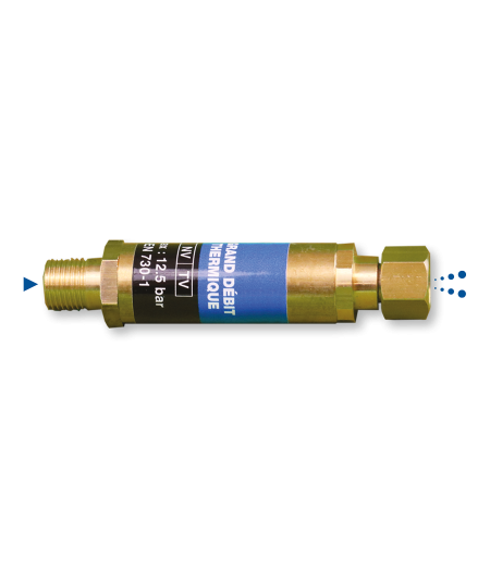 Clapet anti-retour stop feu grand débit avec arrêt thermique pour chalumeaux