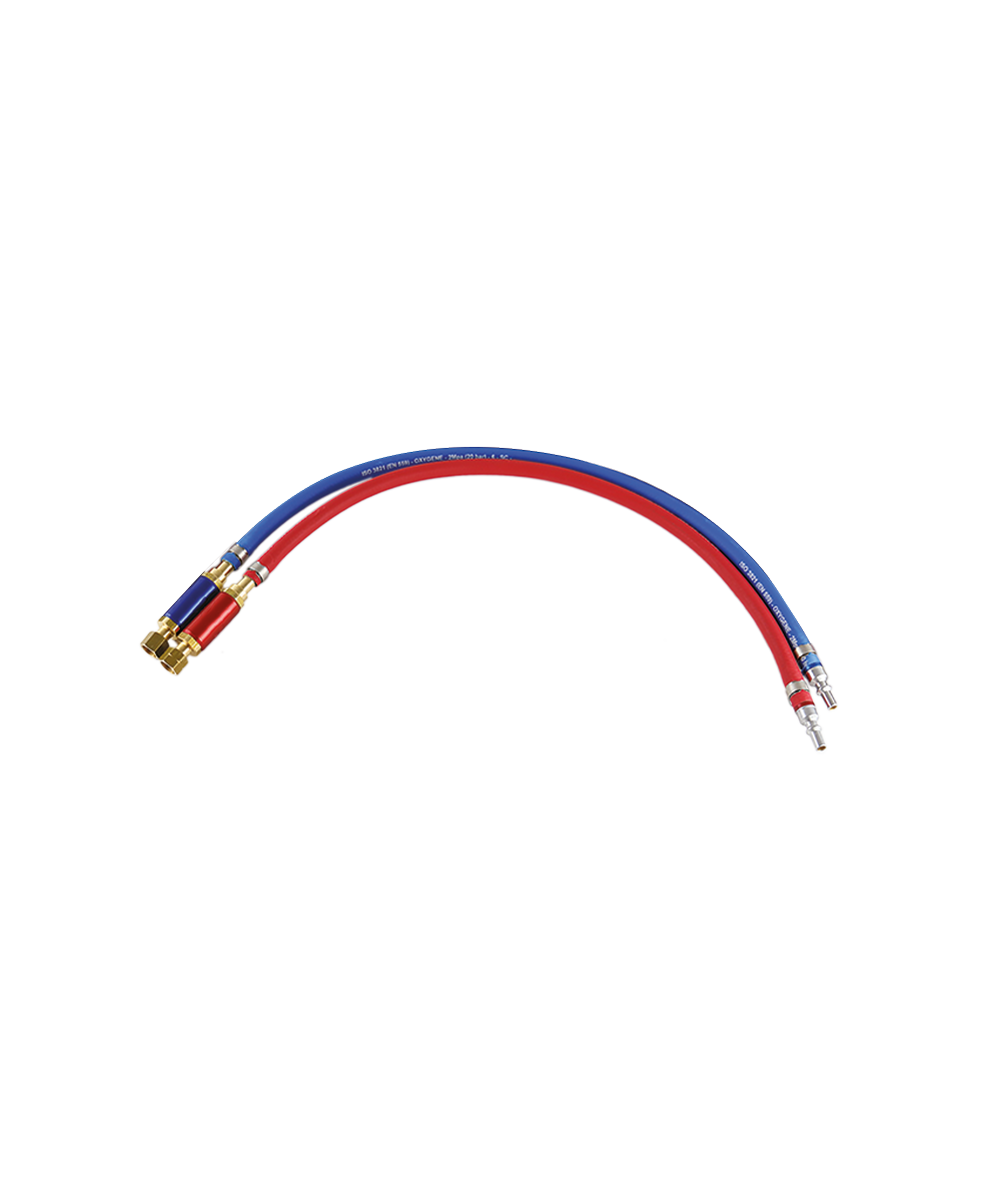 Paire de manchettes tuyaux soudage ø6,3x12 Oxygène / Gaz pour chalumeaux avec clapets anti retour de flamme